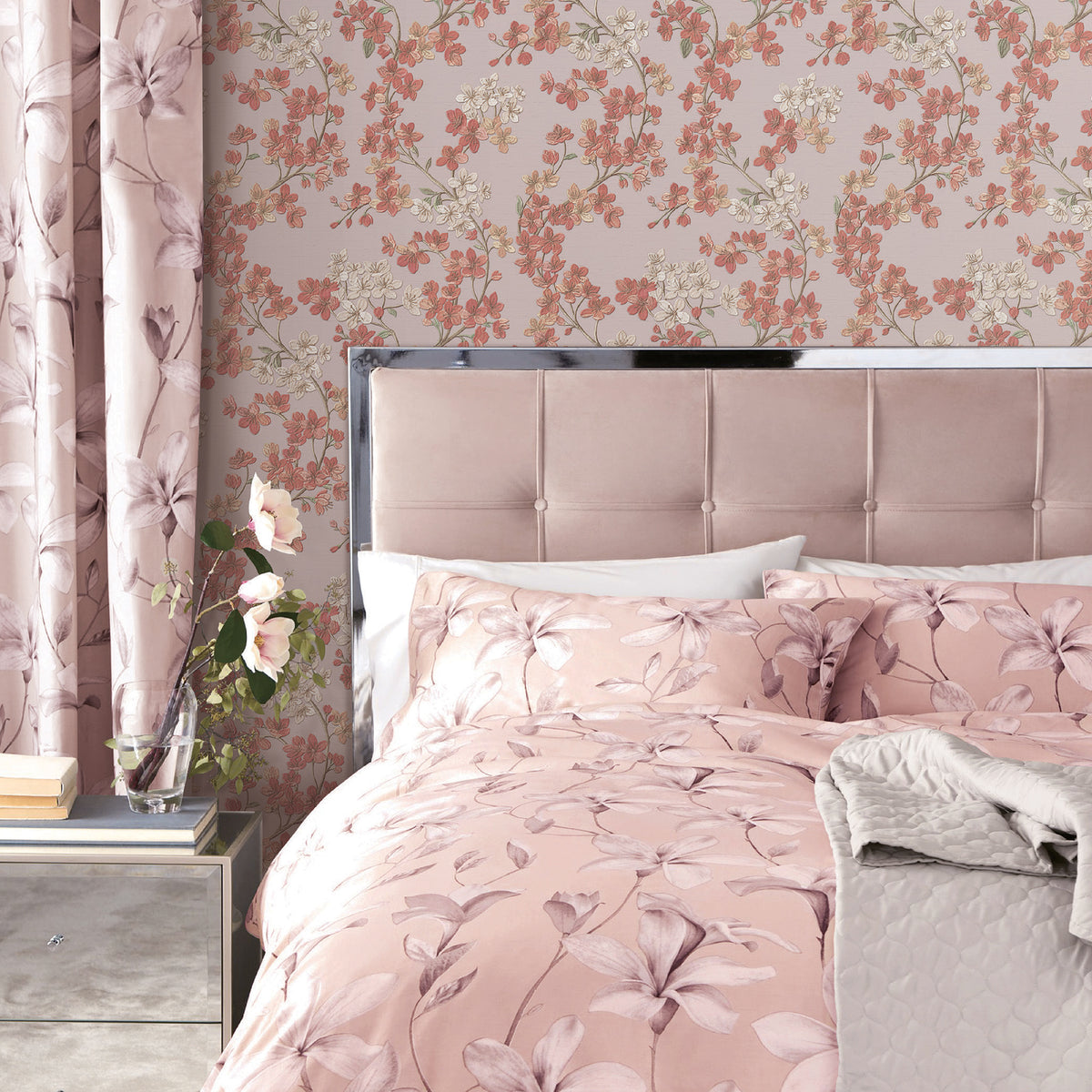 Veer Decor Embroidered Cherry Bloom Red Wallpaper 8389-AB4
