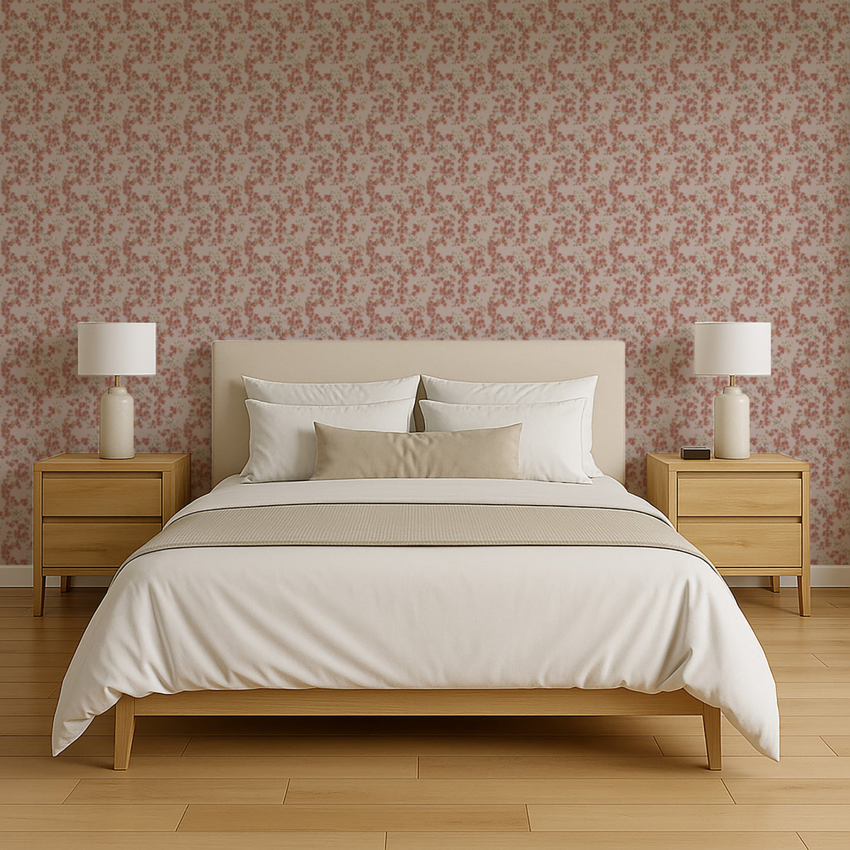 Veer Decor Embroidered Cherry Bloom Red Wallpaper 8389-AB4