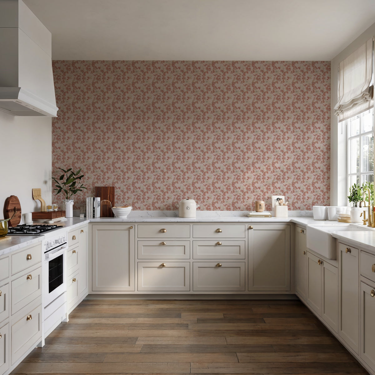 Veer Decor Embroidered Cherry Bloom Red Wallpaper 8389-AB4