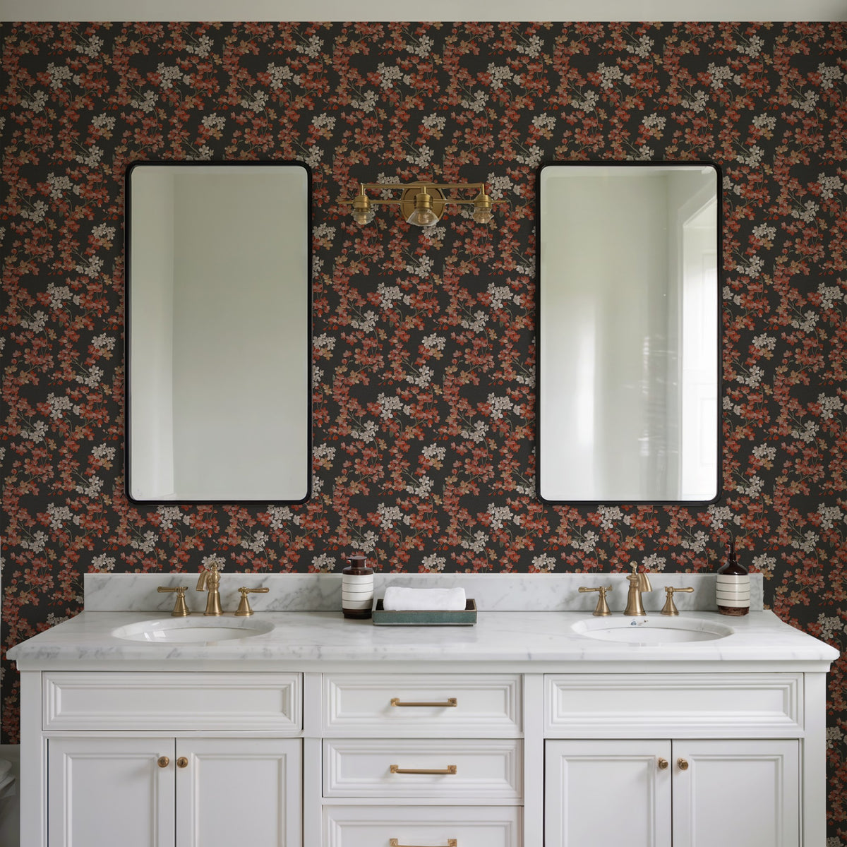 Veer Decor Embroidered Cherry Bloom Black Wallpaper 8389-AB6