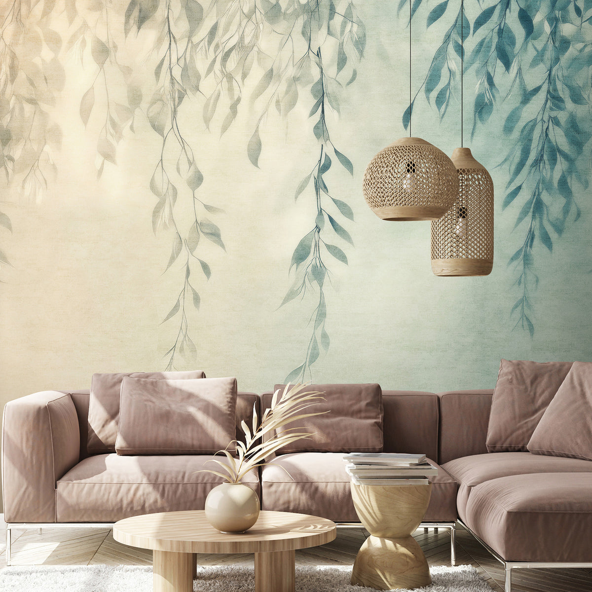 Veer Decor Silent Leaves Teal Wall Mural 8412-VRAED-AF