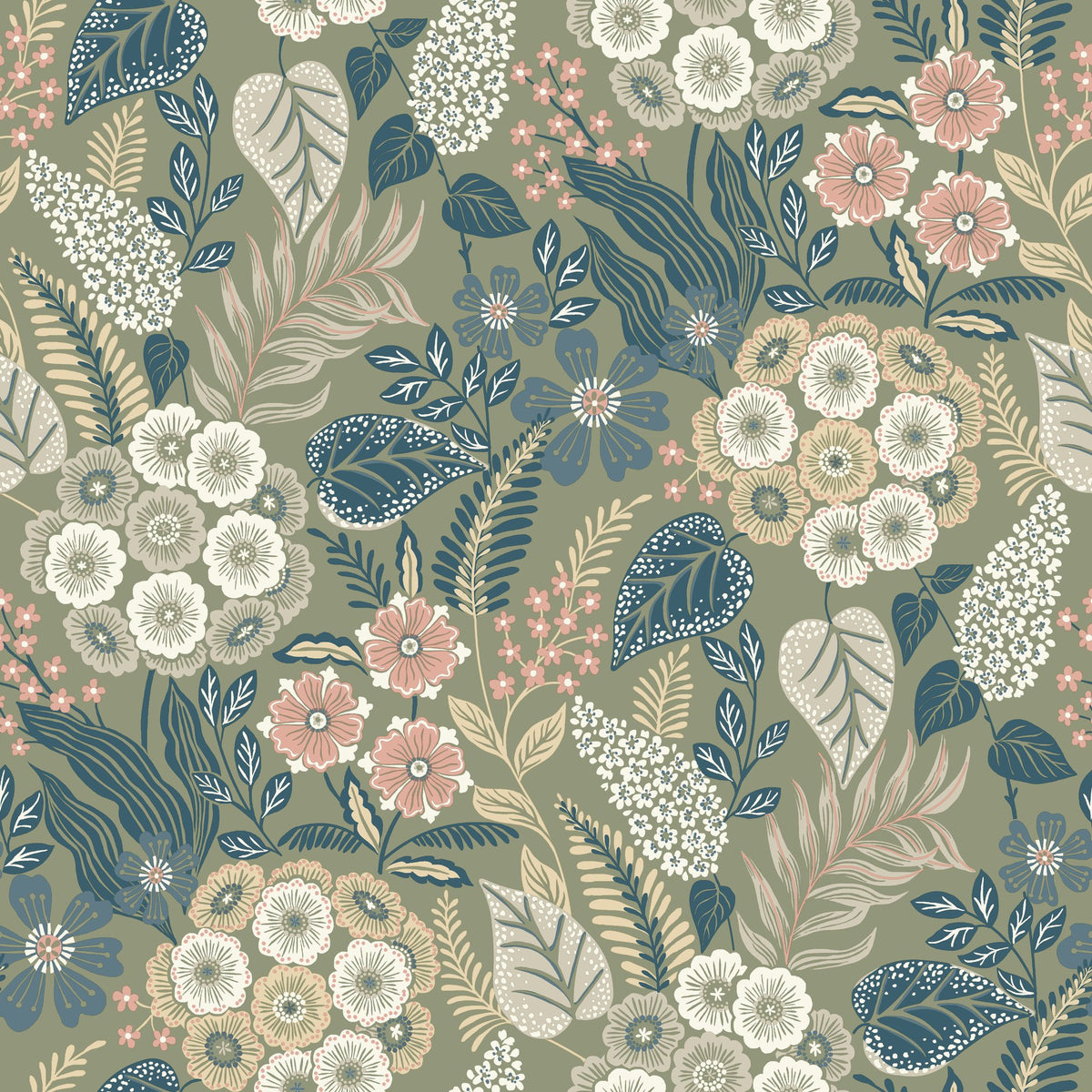 Galerie Karuna Classical Floral All-over Green Wallpaper KRA