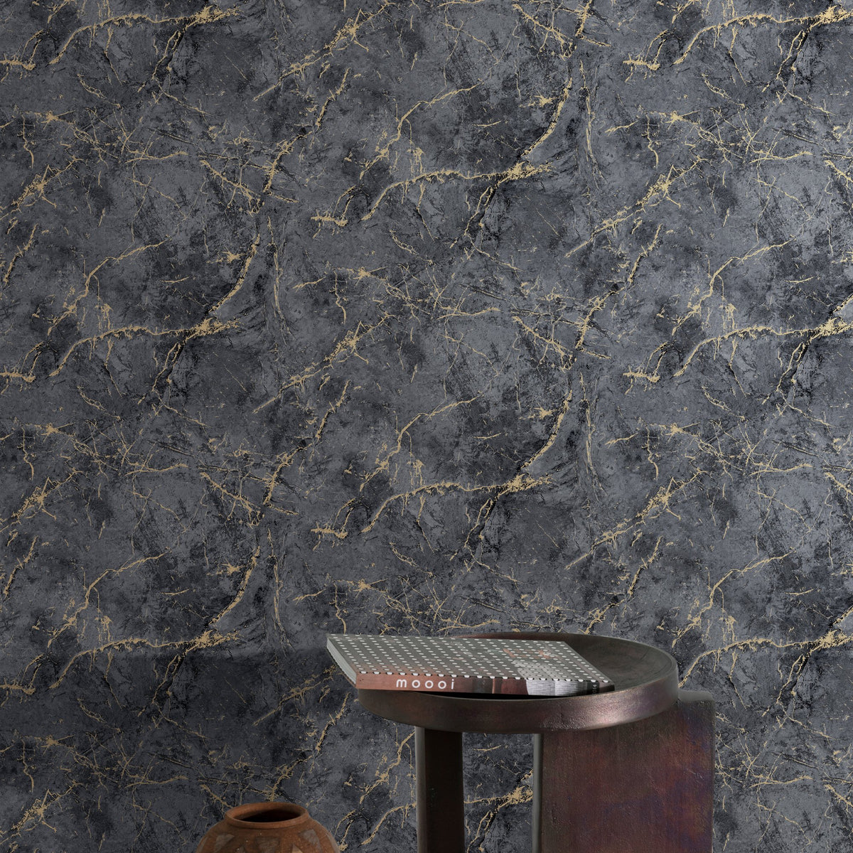 Galerie Textured Vibes Marble Plain Black Wallpaper A78003