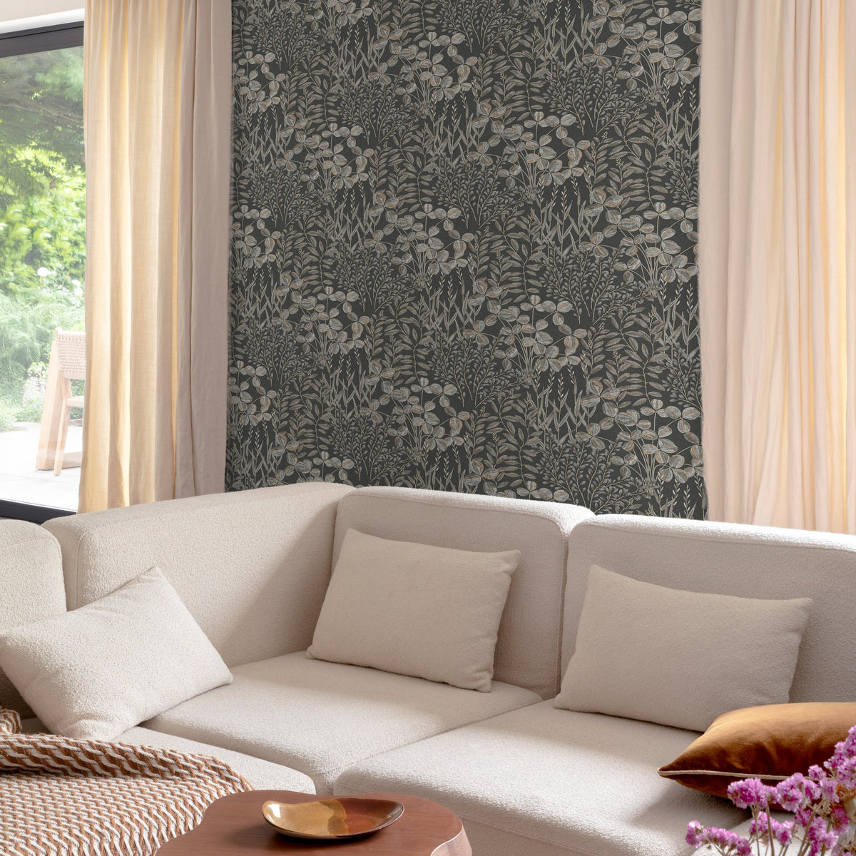 Galerie Inia Branched Leaves All-over Black Wallpaper INA789