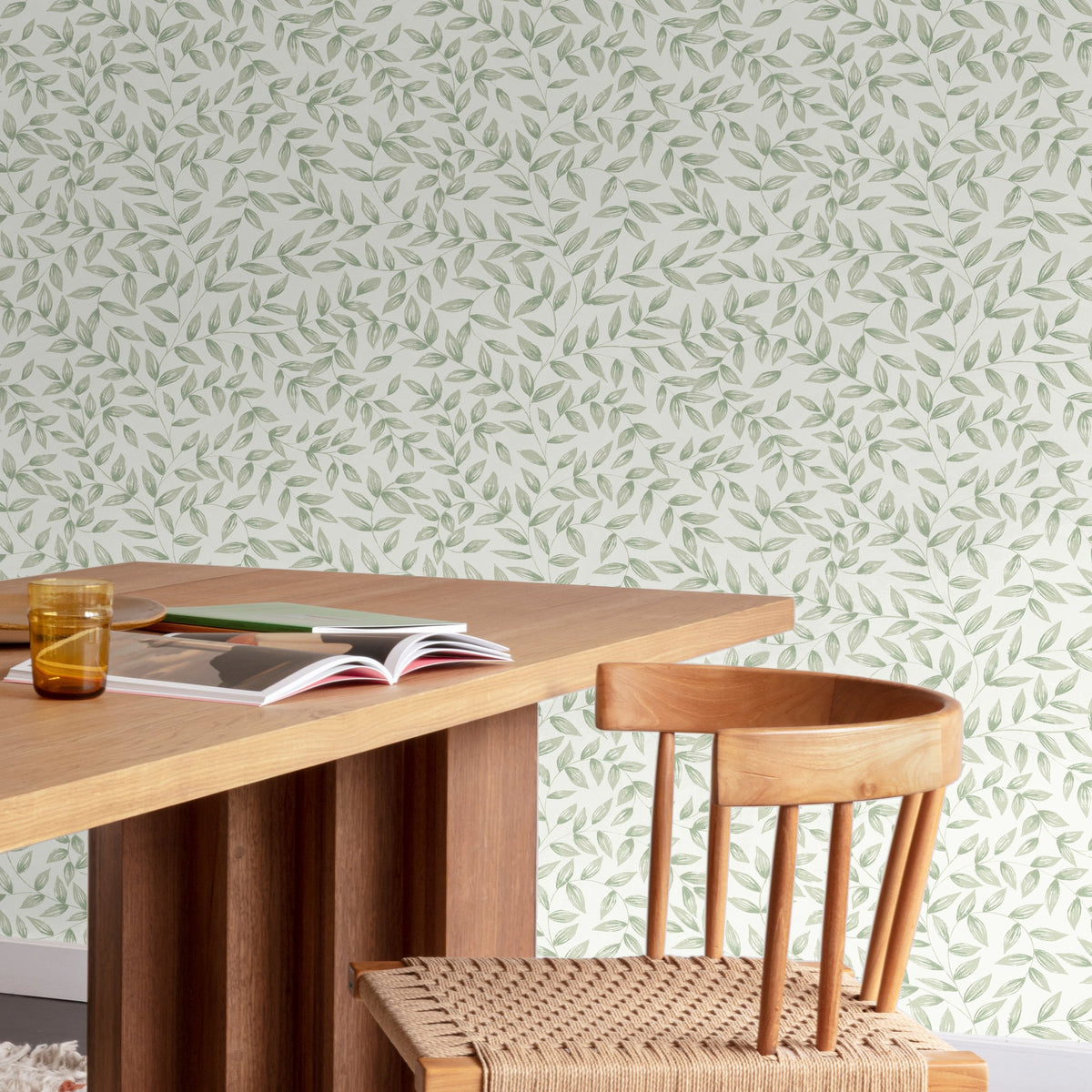 Galerie Inia Branched Leaves All-over Green Wallpaper INA792