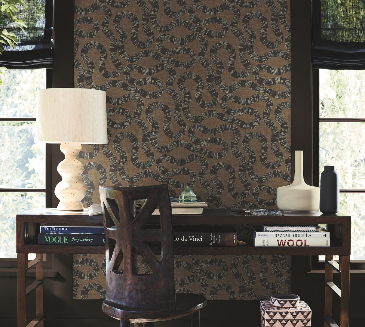 Antonina Vella AB3001 Ophidia Brown Wallpaper - Eade's Wallpaper