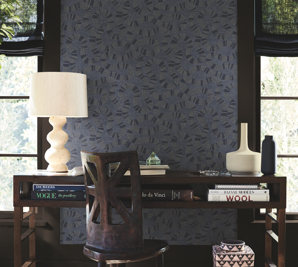 Antonina Vella AB3002 Ophidia Navy Wallpaper - Eade's Wallpaper