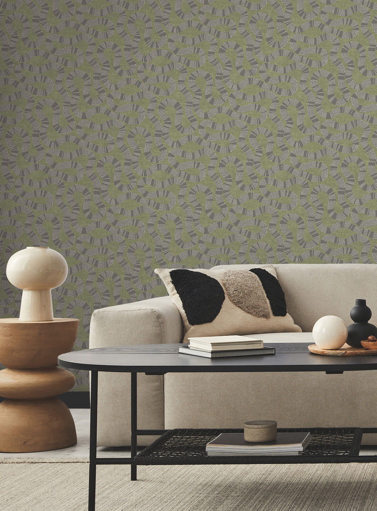 Antonina Vella AB3005 Ophidia Olive Wallpaper - Eade's Wallpaper