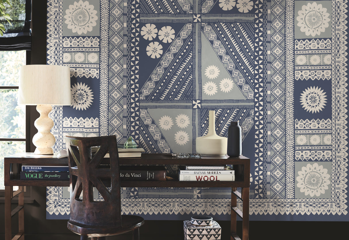 Antonina Vella AB3058M Tapa Indigo Wall Mural - Eade's Wallpaper