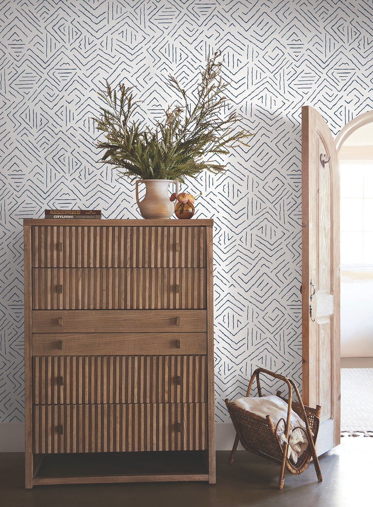 Antonina Vella AB3083 Sirih Navy Wallpaper - Eade's Wallpaper