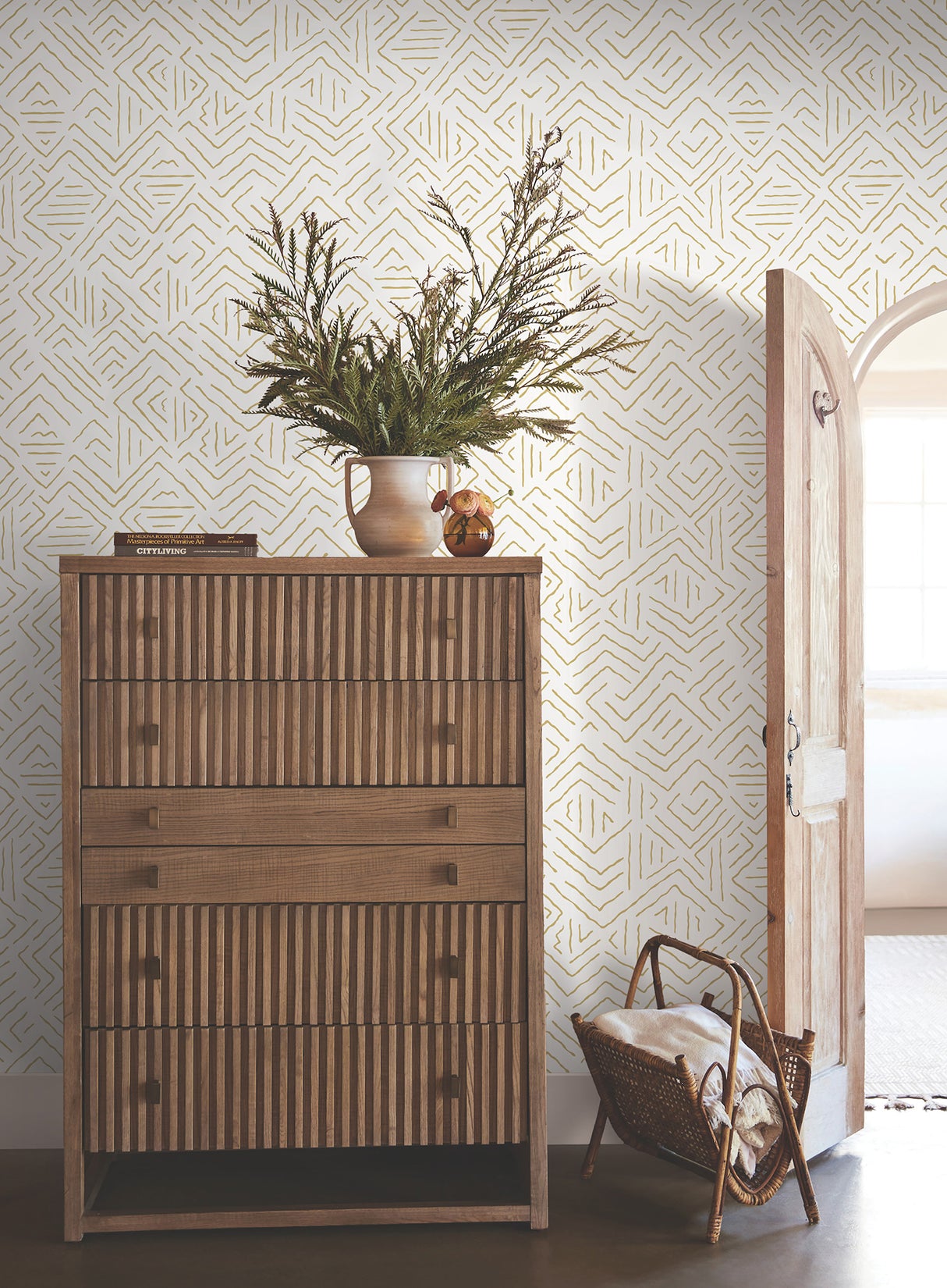 Antonina Vella AB3084 Sirih Ochre Wallpaper - Eade's Wallpaper