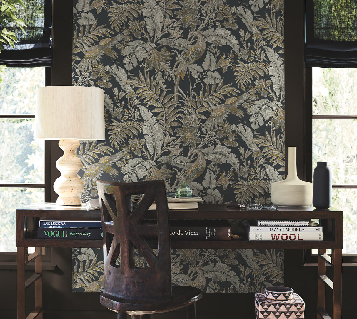 Antonina Vella AB3104 Heronwood Black Wallpaper - Eade's Wallpaper