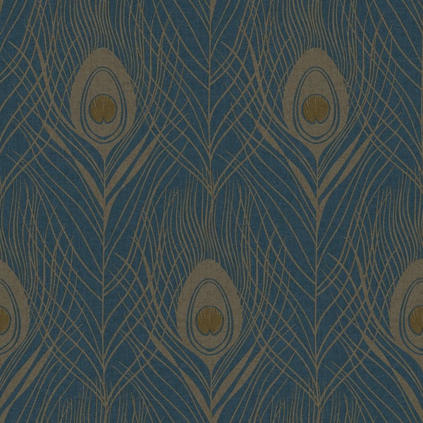 Galerie AC60004 Blue Peacock Feather Motif - Eade's Wallpaper