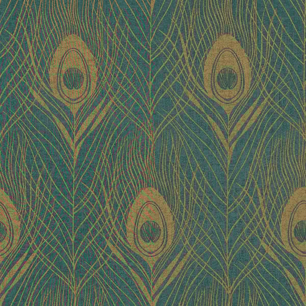 Galerie AC60006 Green Peacock Feather Motif - Eade's Wallpaper