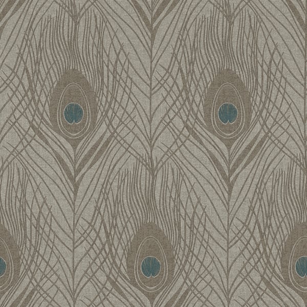 Galerie AC60008 Beige Peacock Feather Motif - Eade's Wallpaper