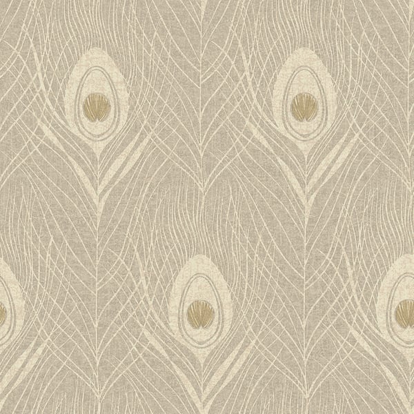 Galerie AC60009 Beige Peacock Feather Motif - Eade's Wallpaper