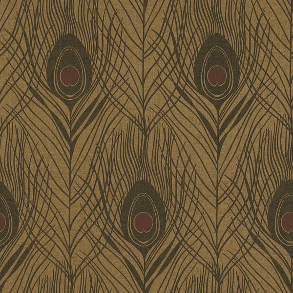 Galerie AC60010 Bronze Brown Peacock Feather Motif - Eade's Wallpaper