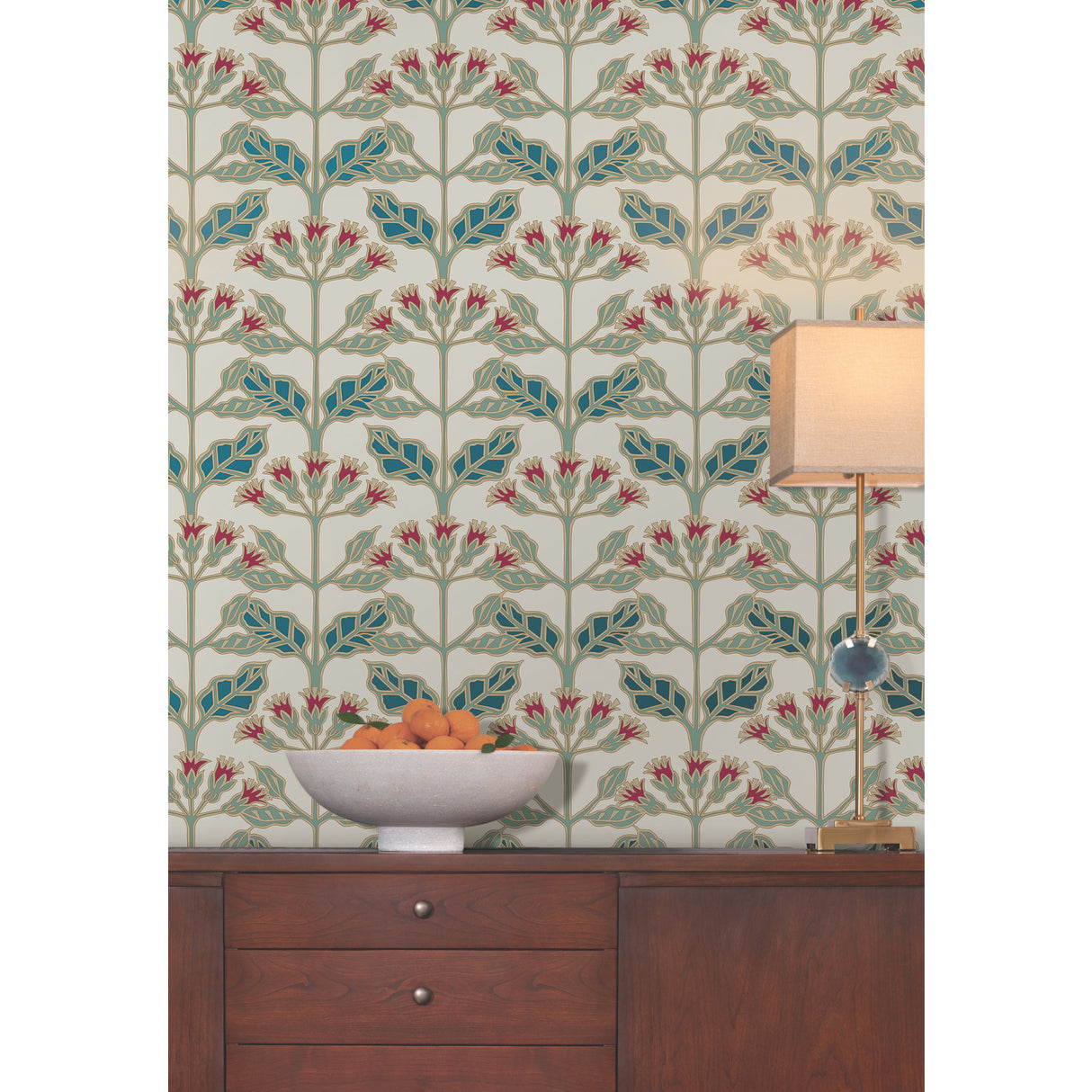 York AC9111 Tracery Blooms Cream Metallic Wallpaper