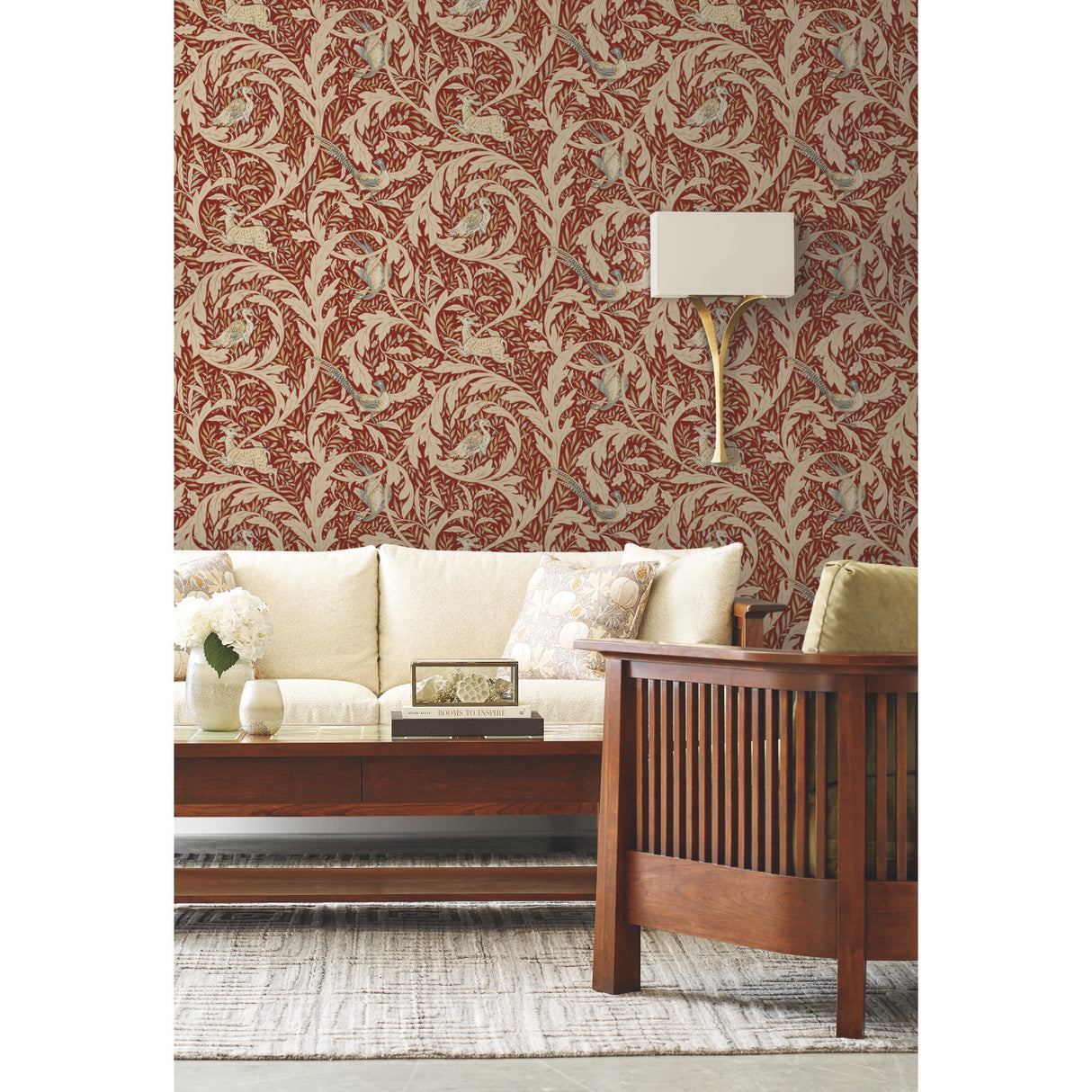 York AC9121 Woodland Tapestry Red Metallic Wallpaper