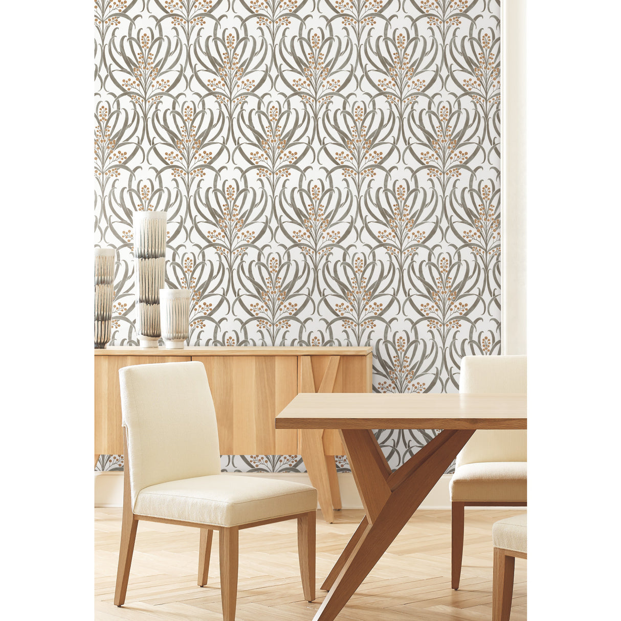 York AC9142 Calluna White & Taupe Metallic Wallpaper