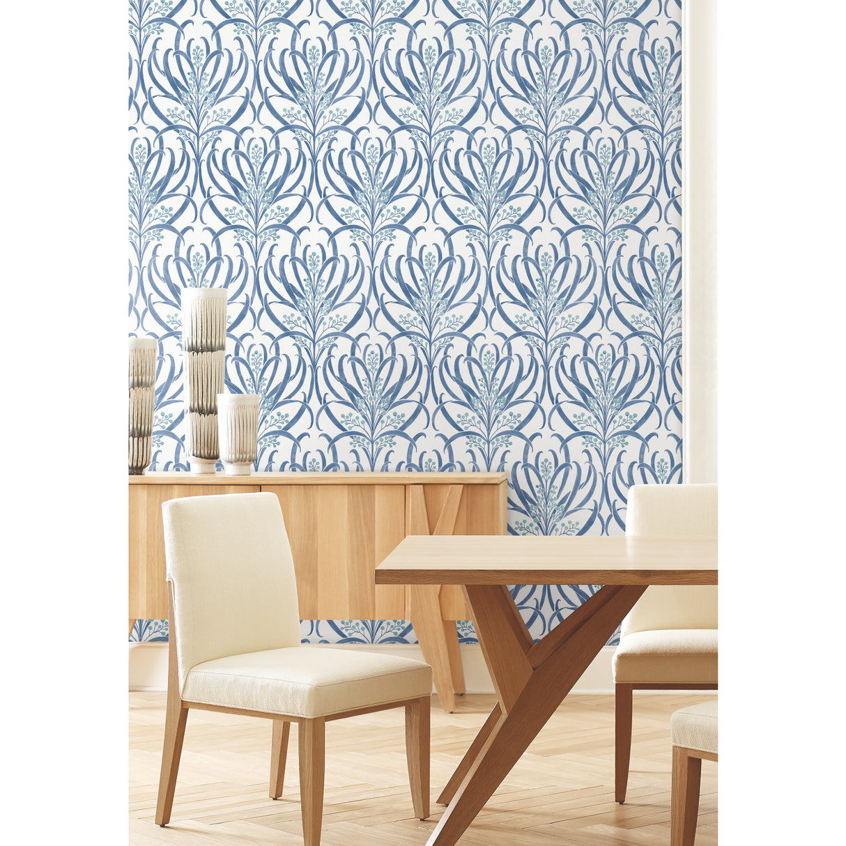 York AC9143 Calluna White & Blue Metallic Wallpaper