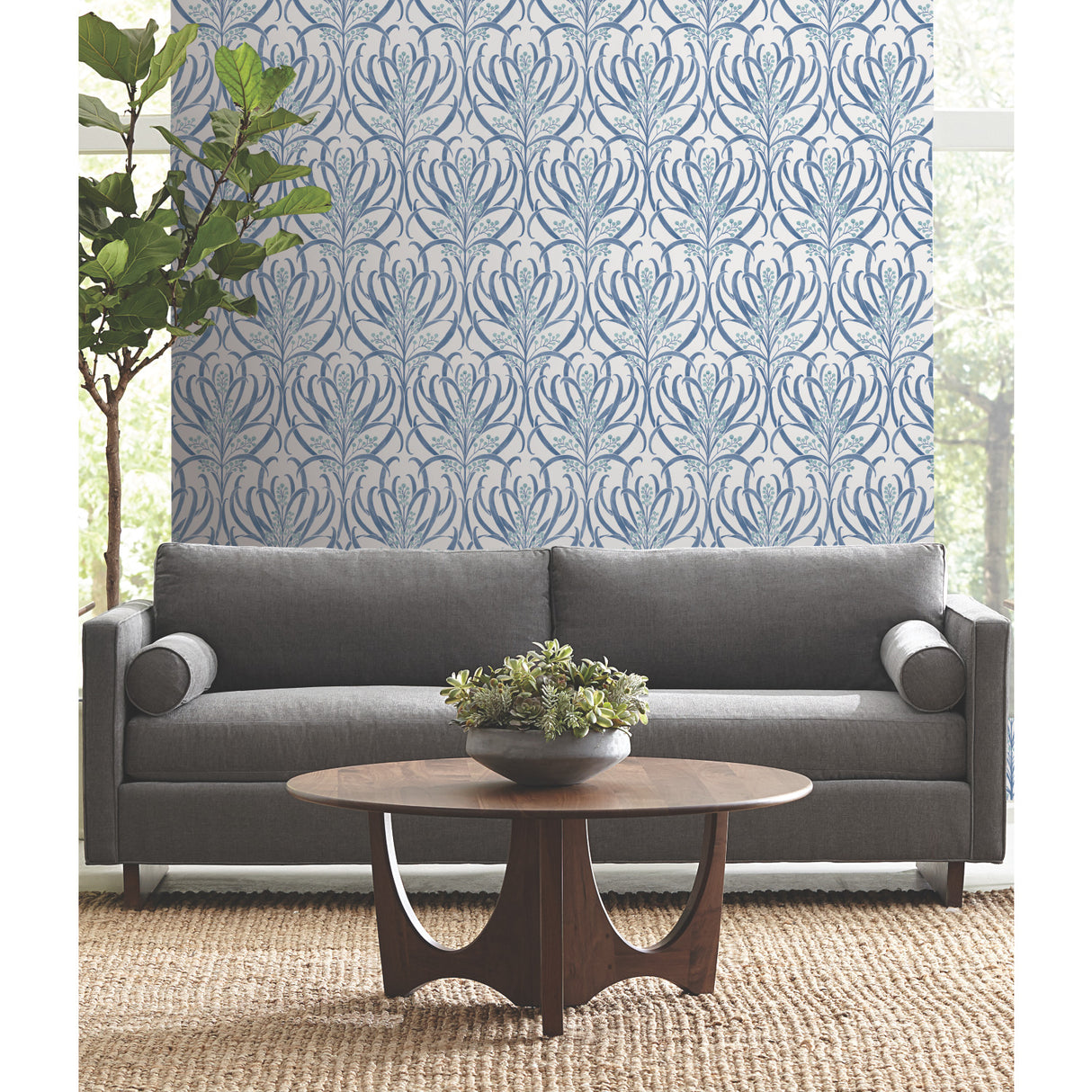 York AC9143 Calluna White & Blue Metallic Wallpaper