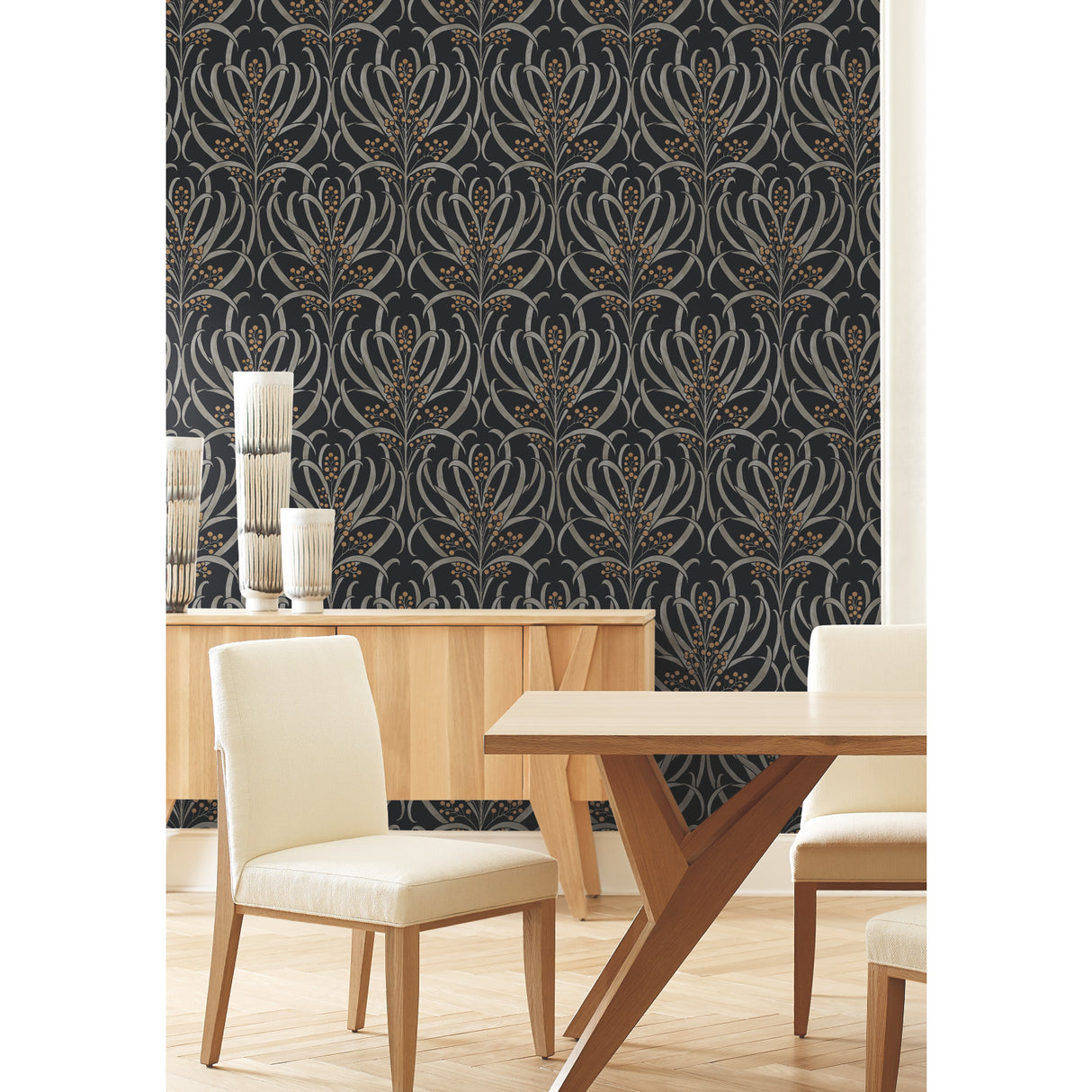York AC9145 Calluna Black & Gold Metallic Wallpaper