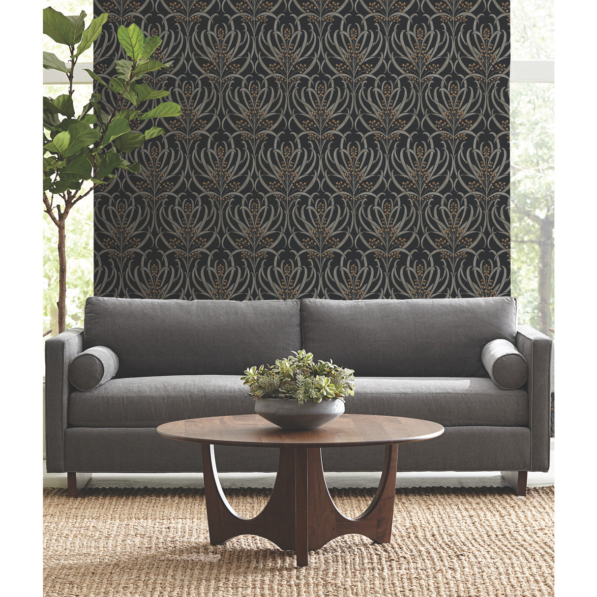 York AC9145 Calluna Black & Gold Metallic Wallpaper