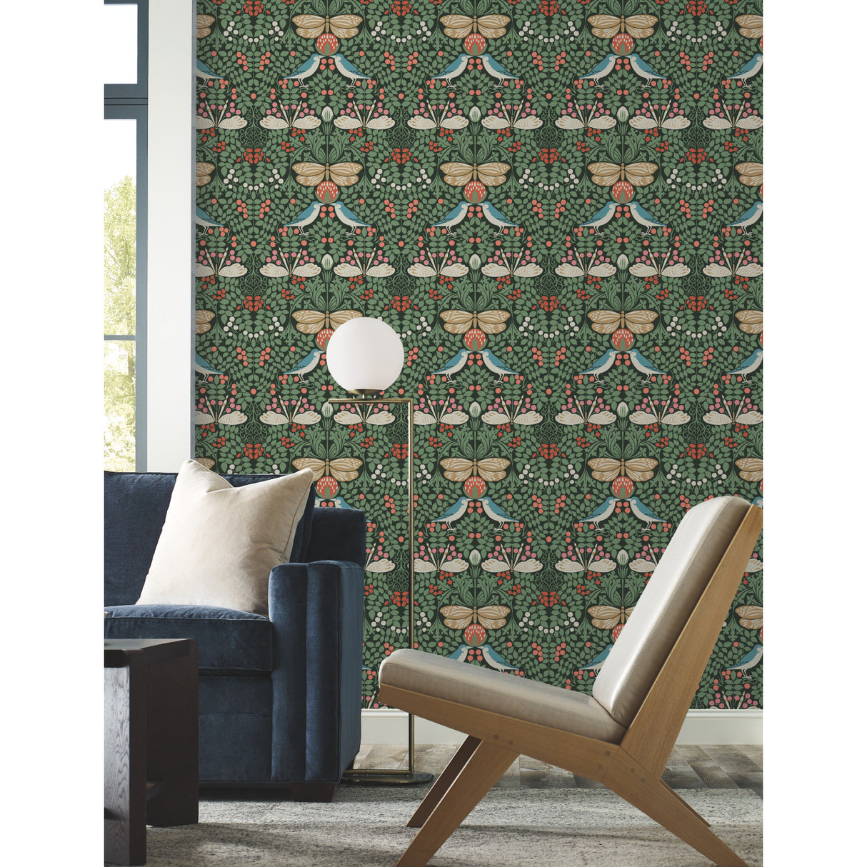 York AC9161 Butterfly Garden Green Metallic Wallpaper