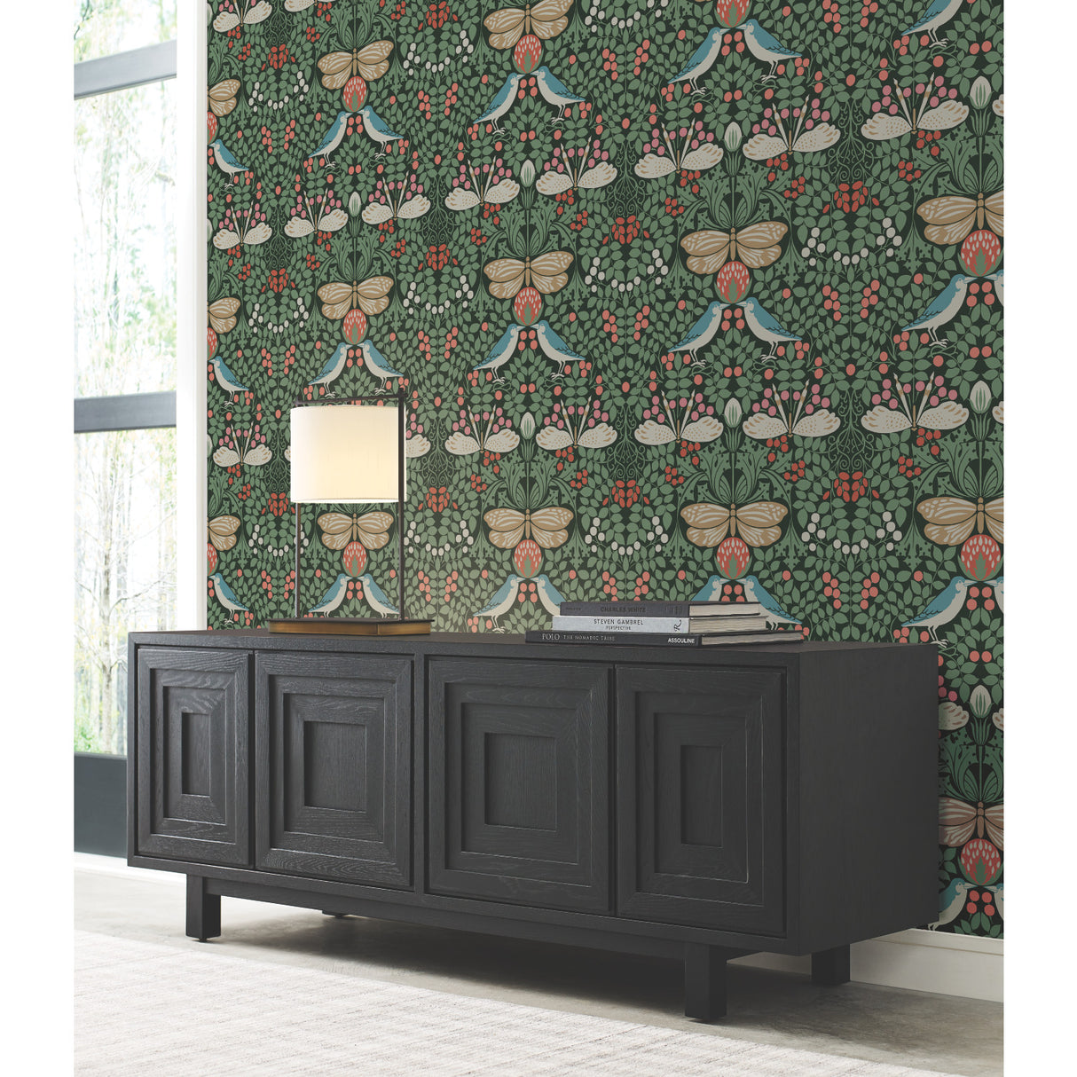 York AC9161 Butterfly Garden Green Metallic Wallpaper