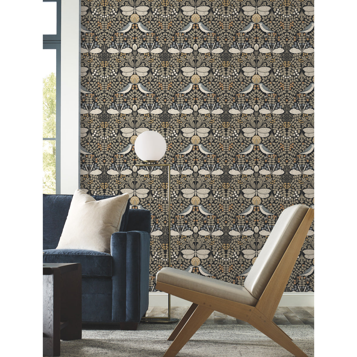 York AC9162 Butterfly Garden Black Metallic Wallpaper