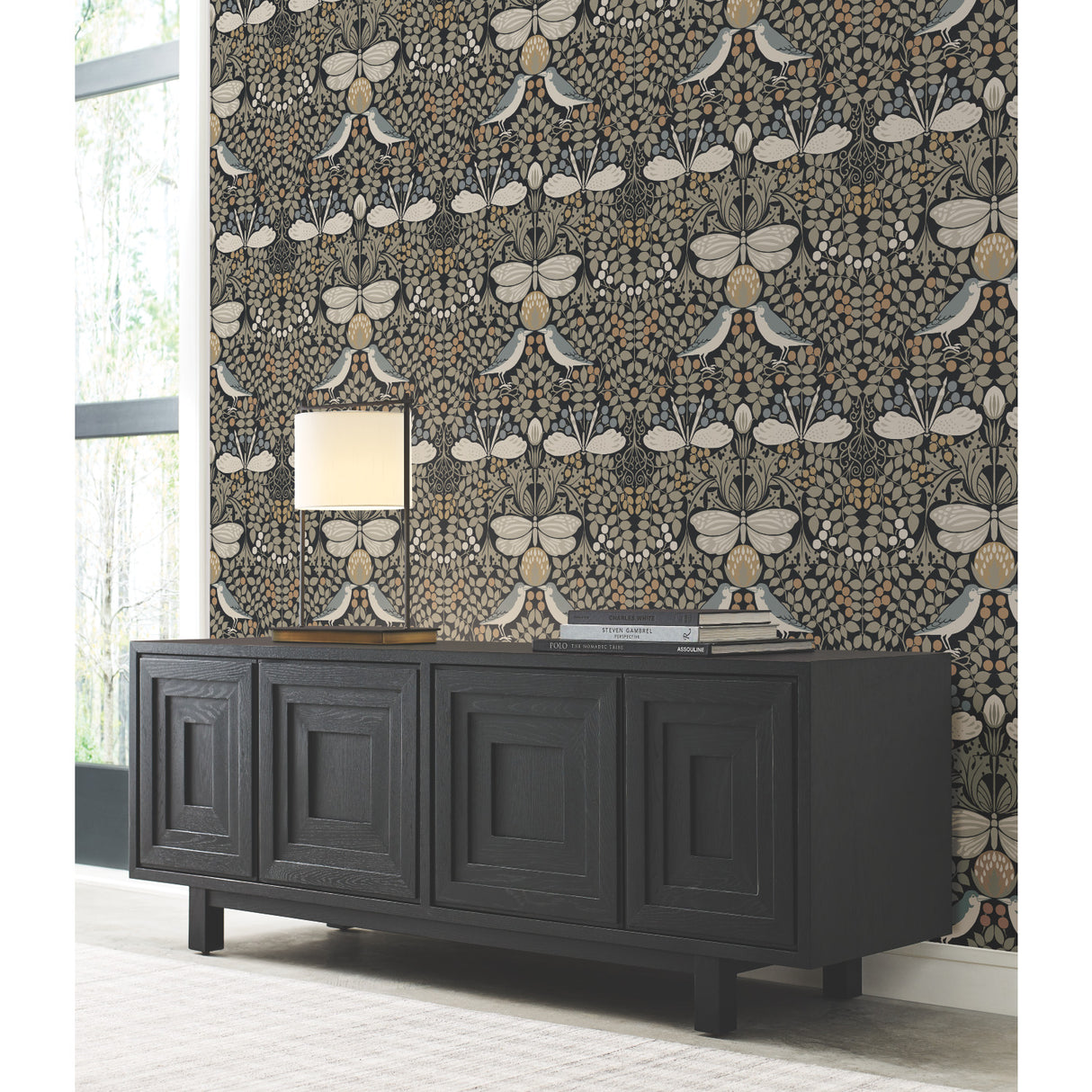 York AC9162 Butterfly Garden Black Metallic Wallpaper