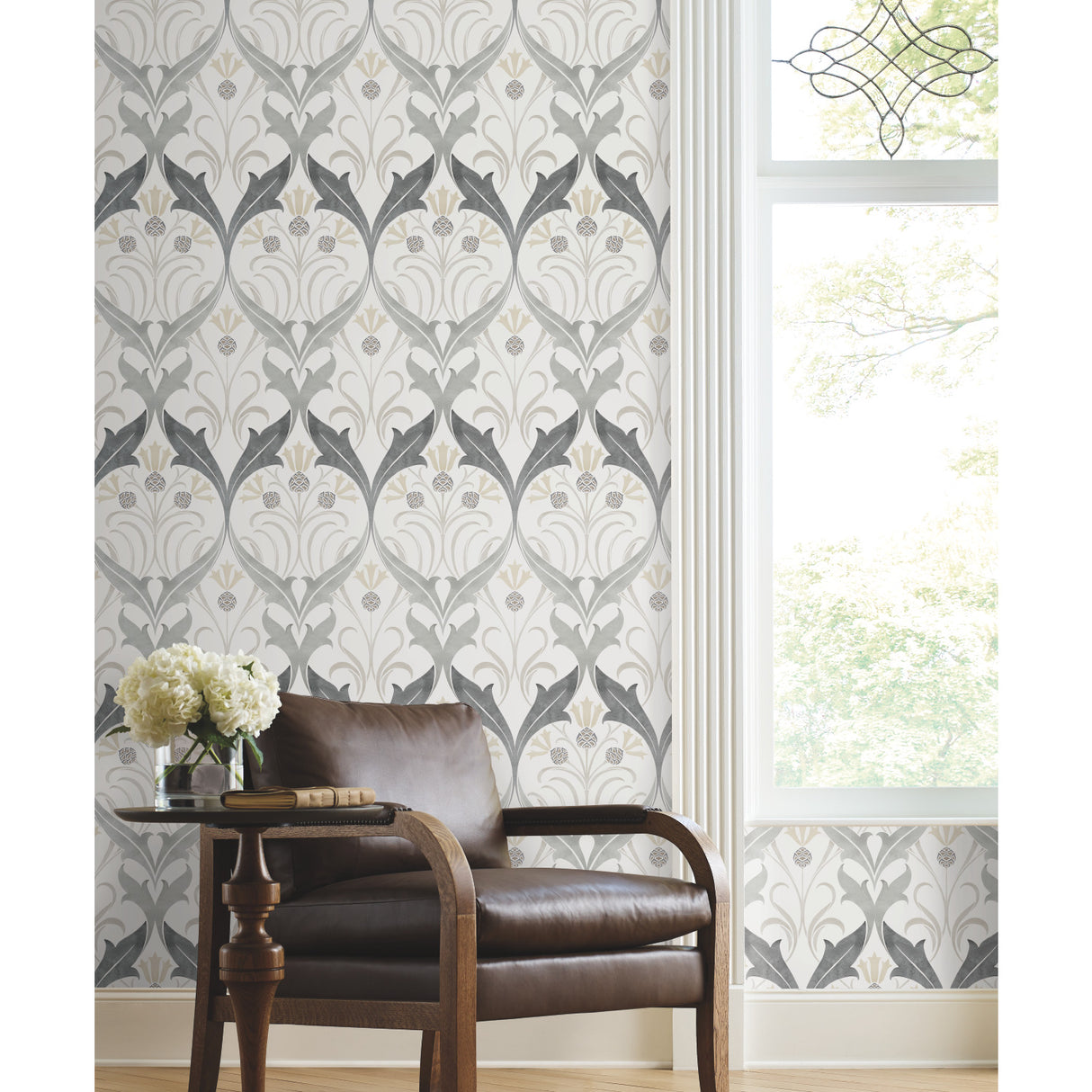 York AC9174 Pine Cone Ribbon Charcoal Metallic Wallpaper
