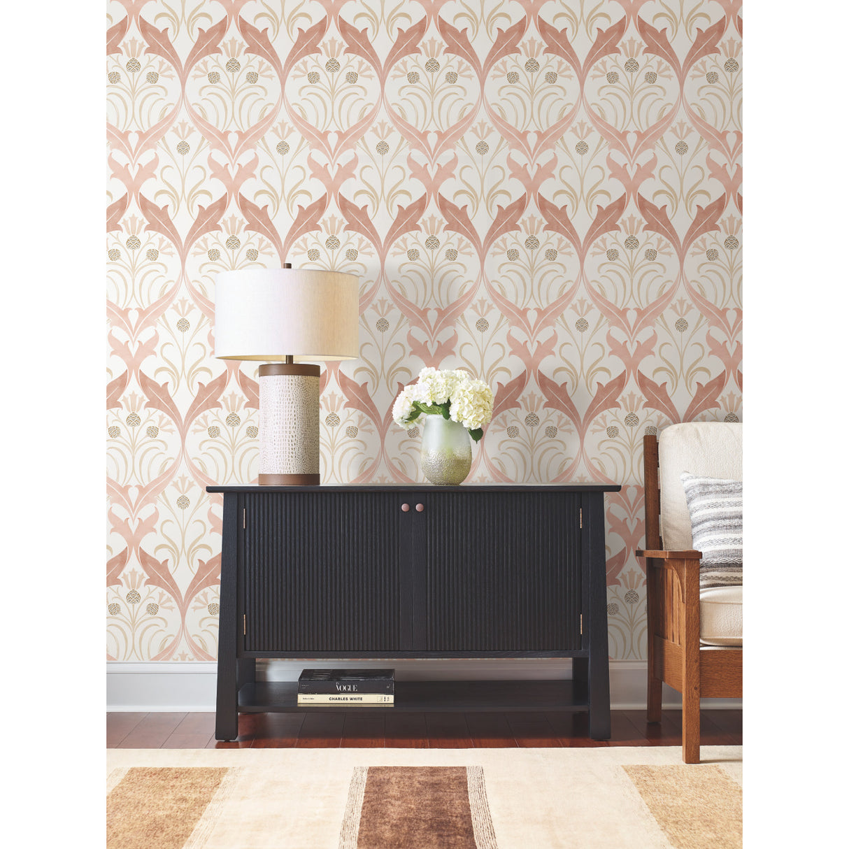 York AC9175 Pine Cone Ribbon Blush Wallpaper