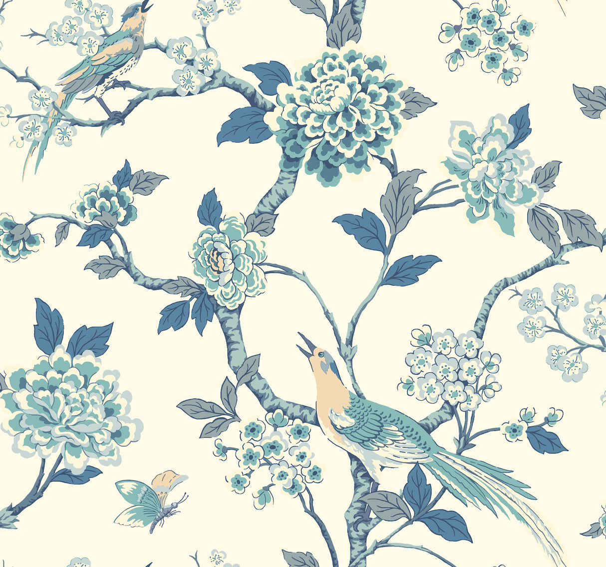 York AF1900 Fanciful Blue & White Wallpaper