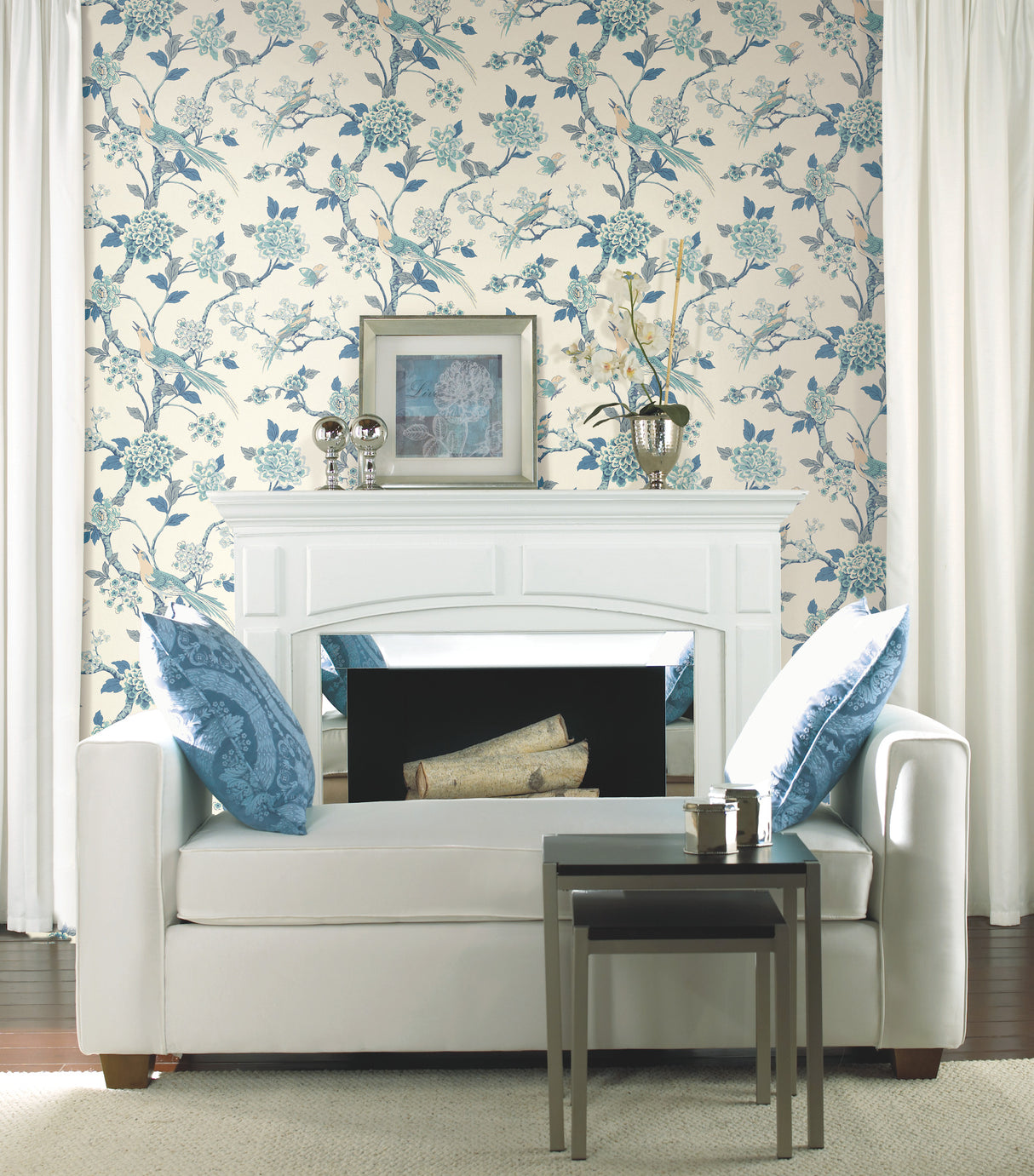 York AF1900 Fanciful Blue & White Wallpaper