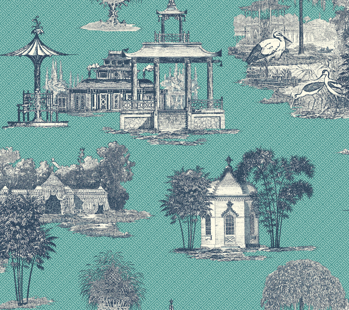 York AF1919 Mandarin Blue & White Wallpaper