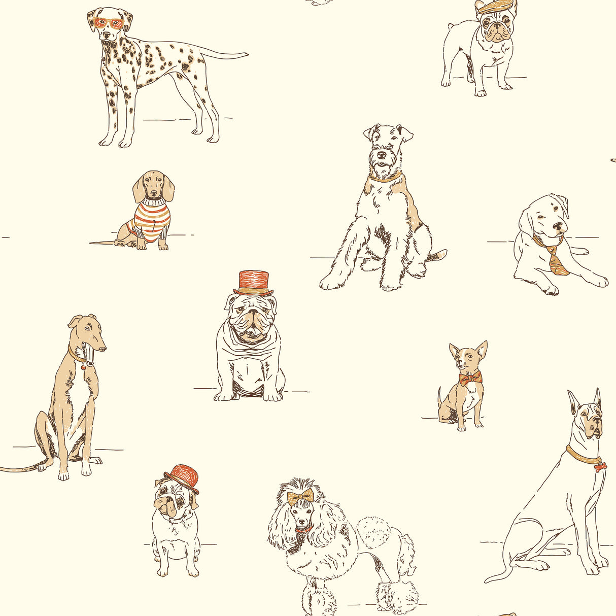 York AF1940 Dog's Life Orange & Gold Metallic Wallpaper