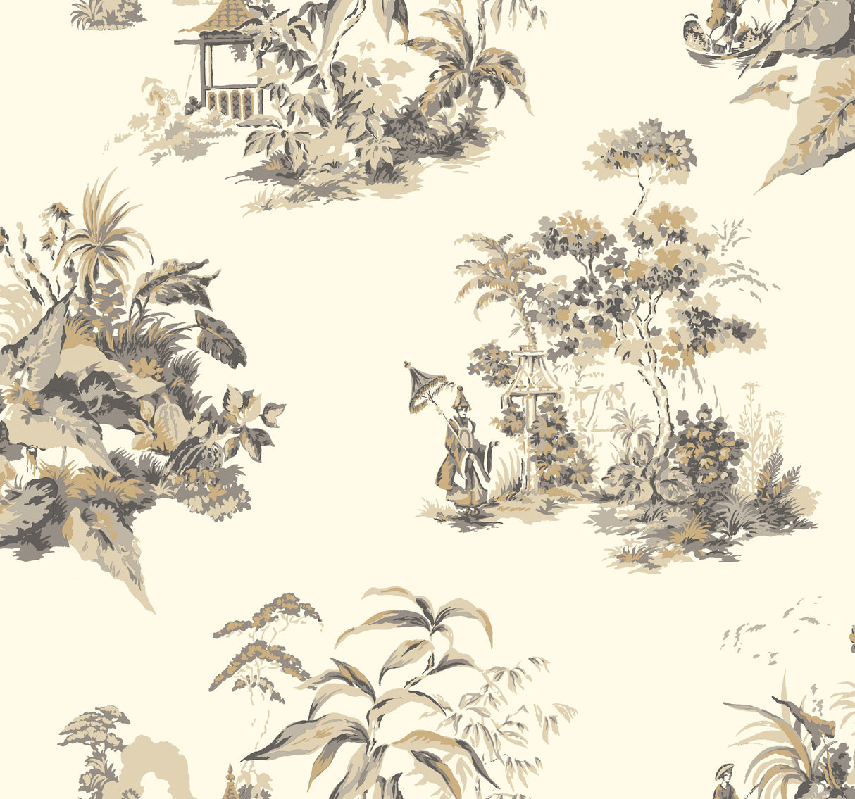 York AF1992 Oriental Scenic Gold & Grey Metallic Wallpaper