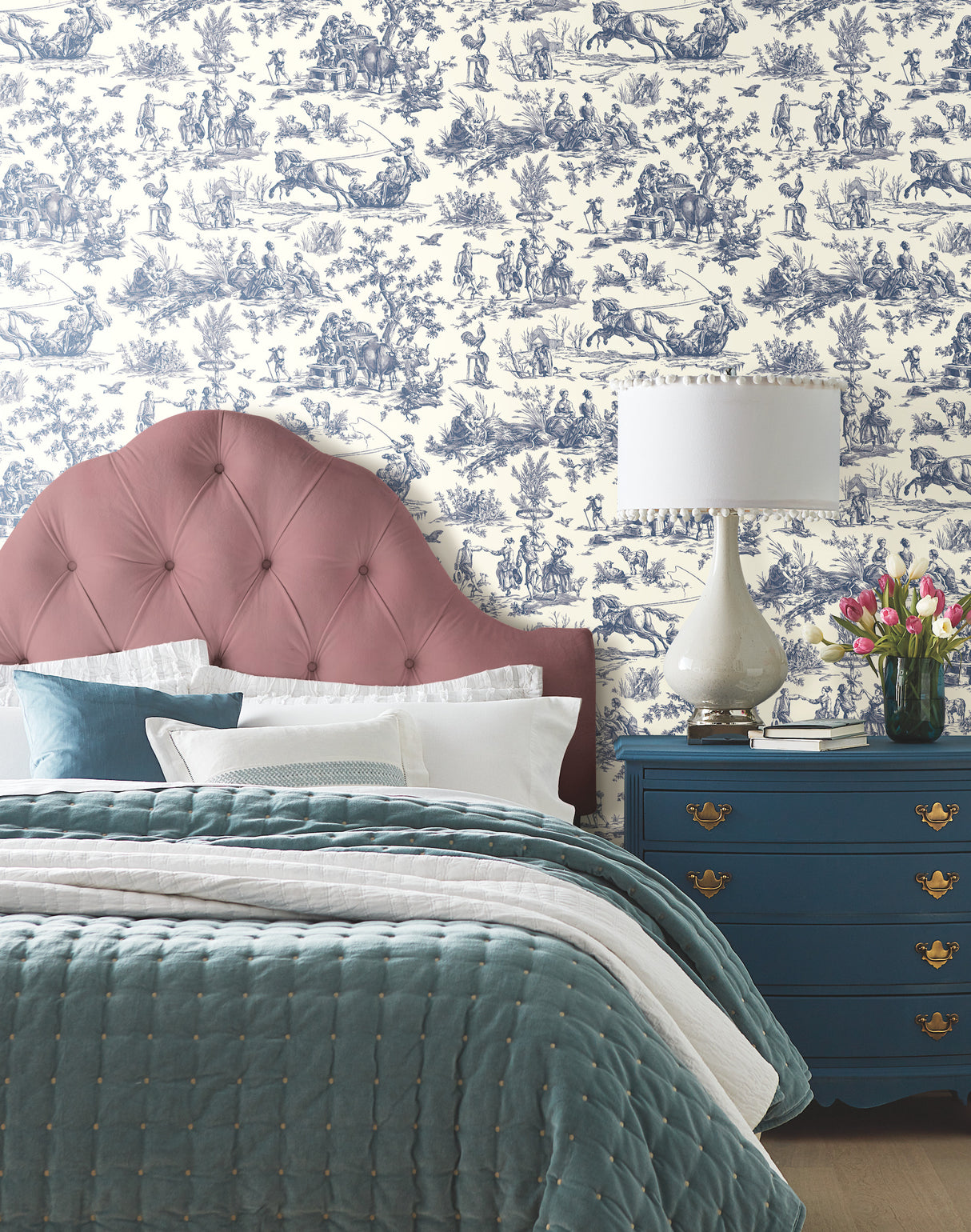 York AF2000 Seasons Toile Navy Wallpaper