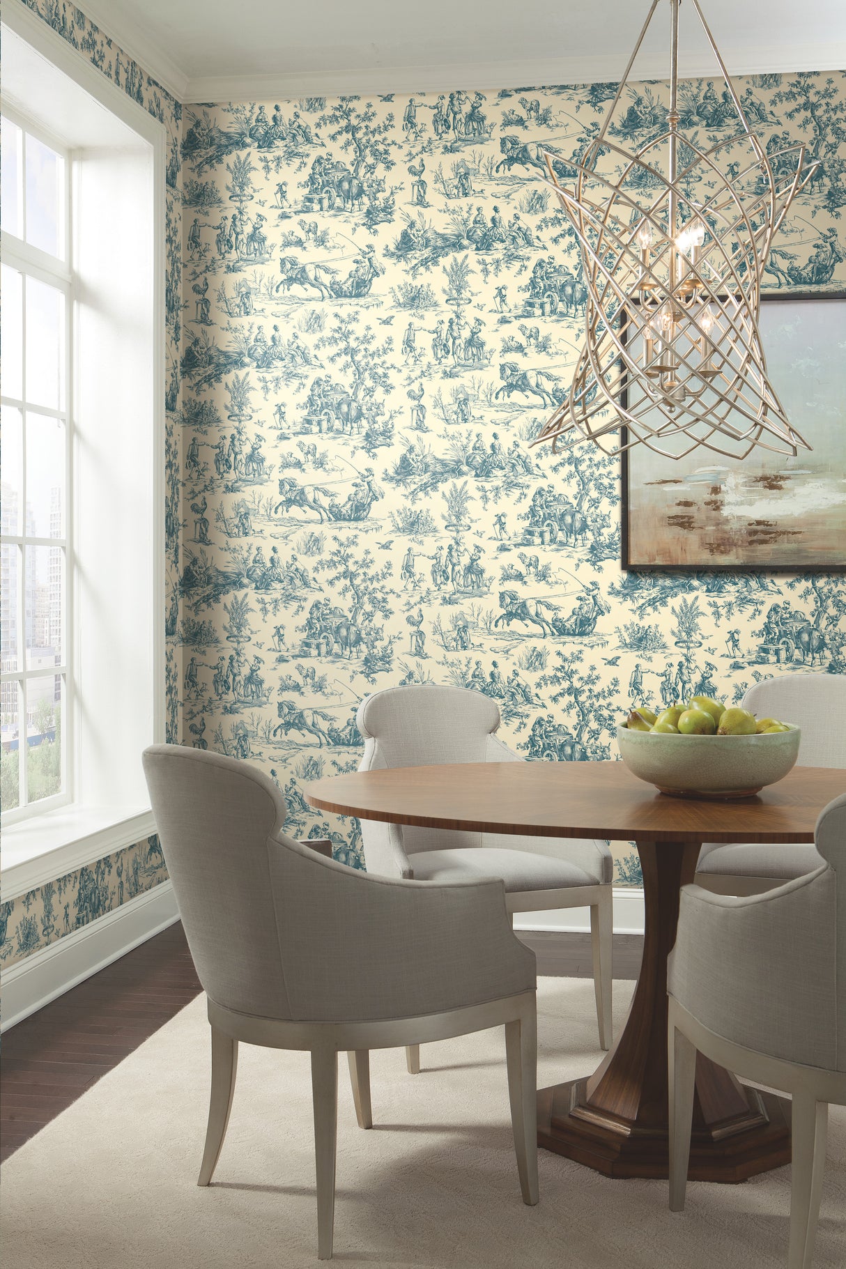 York AF2004 Seasons Toile Blue & Tan Wallpaper