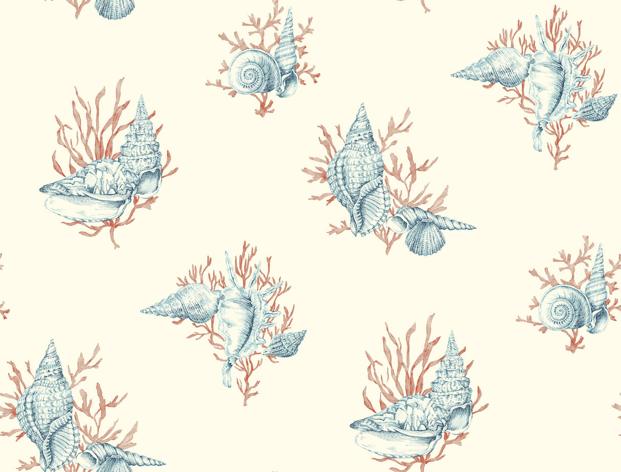 York AF2010 Shell Toile Orange & Blue Wallpaper