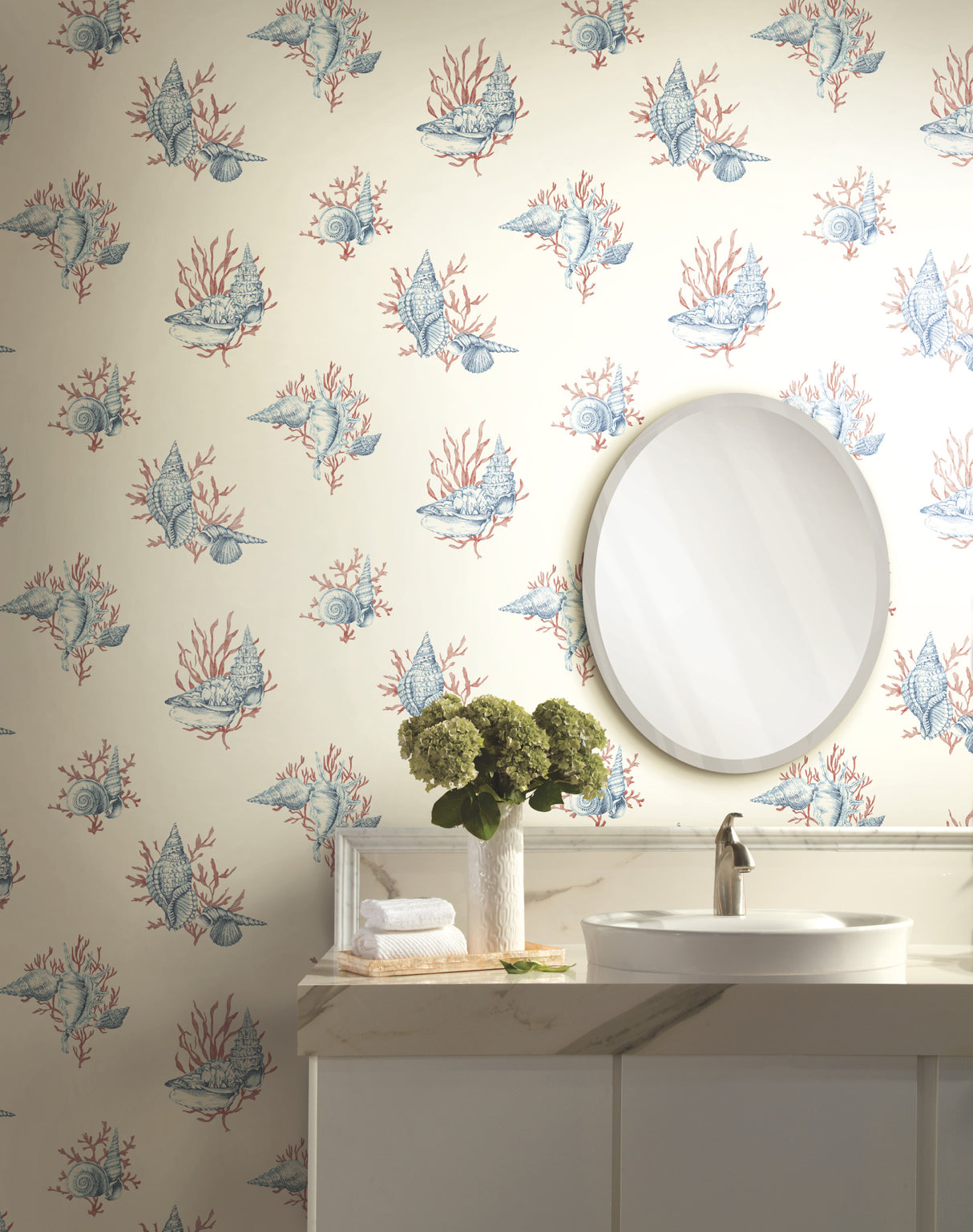 York AF2010 Shell Toile Orange & Blue Wallpaper