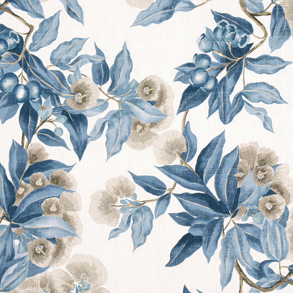 Anna French AF24553 CAMELLIA GARDEN Linen and Navy Fabric