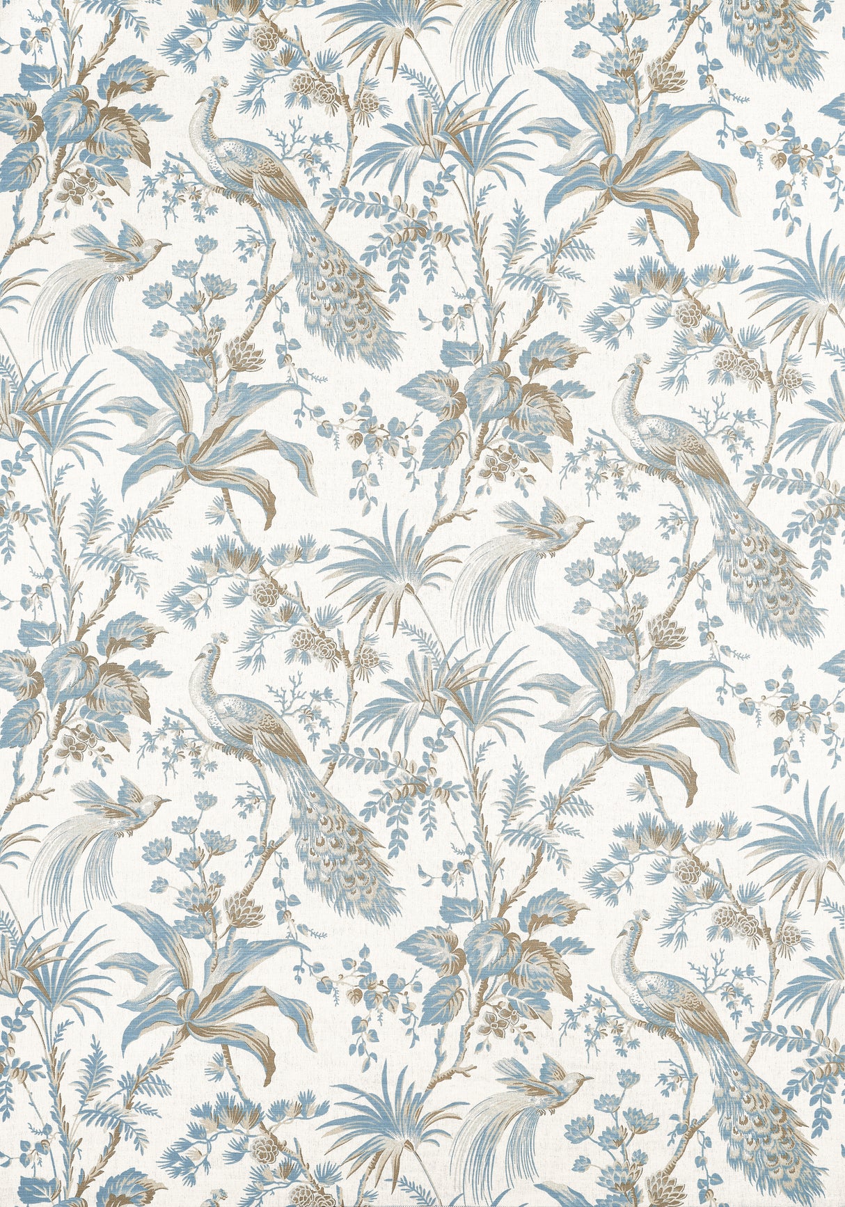 Anna French AF57828 PEACOCK TOILE Soft Blue and Beige Fabric