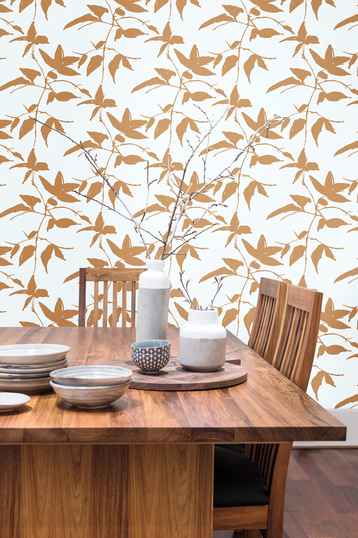 York AF6511 Persimmon Leaf Gold & White Wallpaper