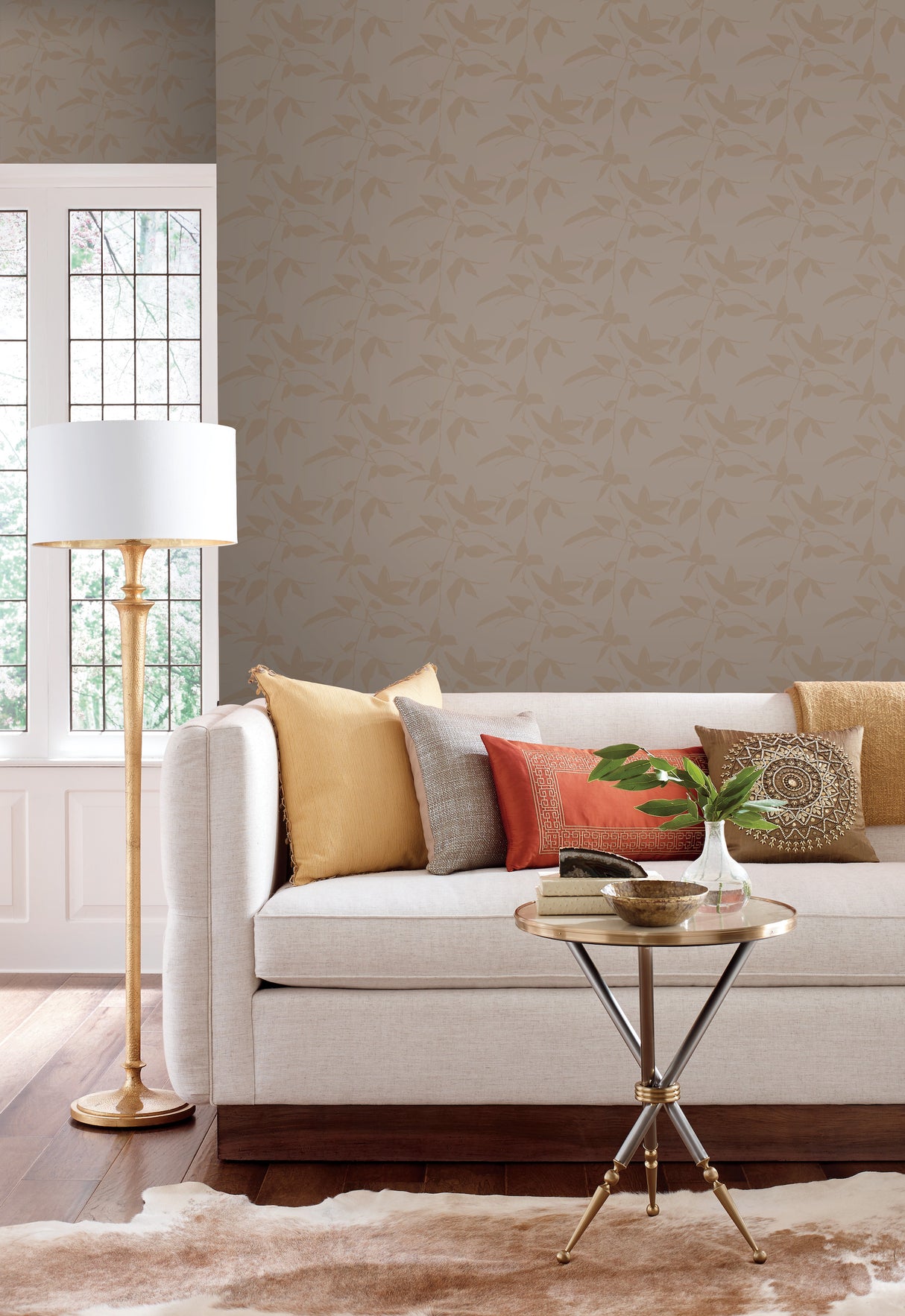 York AF6512 Persimmon Leaf Gold & Taupe Wallpaper