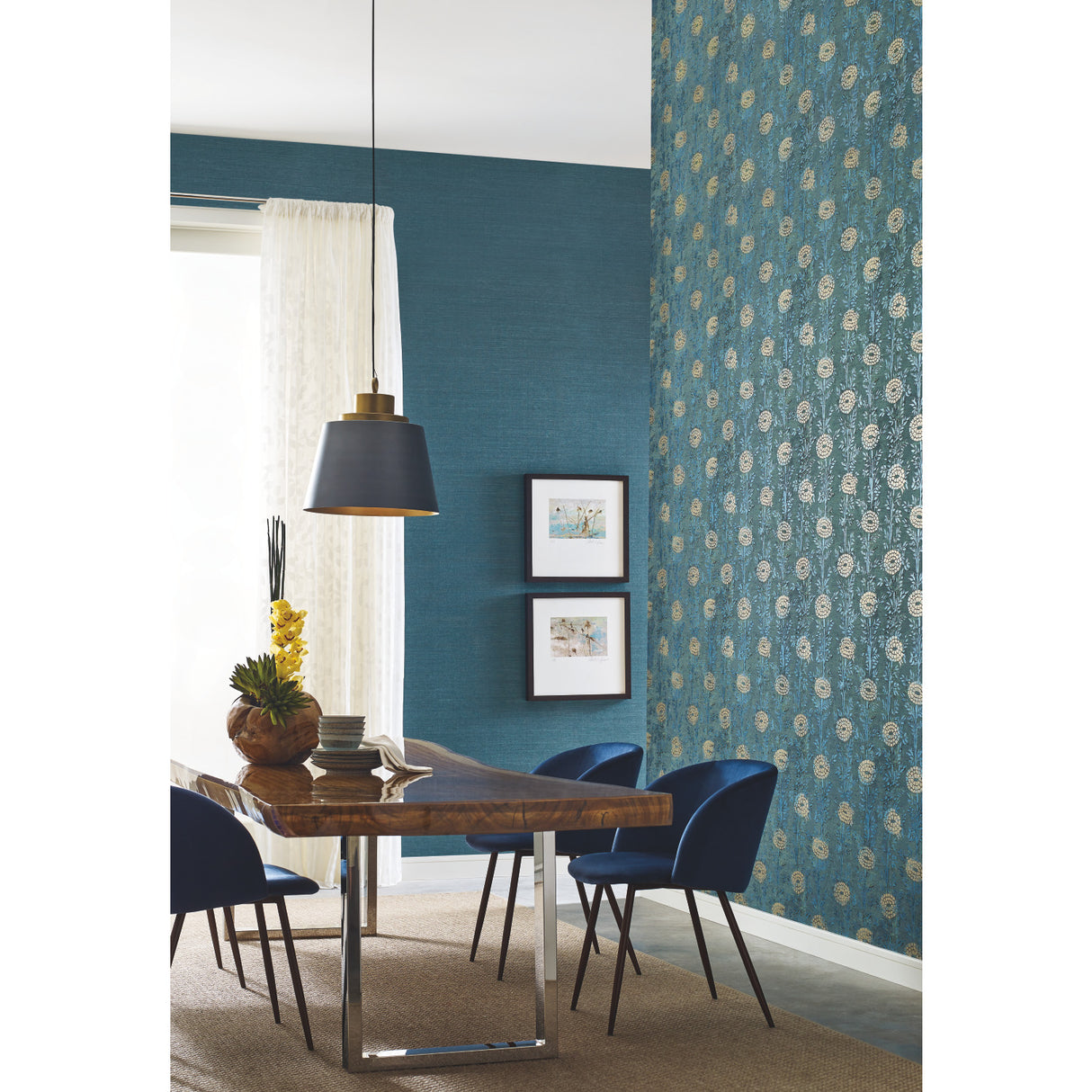 York AF6519 French Marigold Teal & Gold Wallpaper