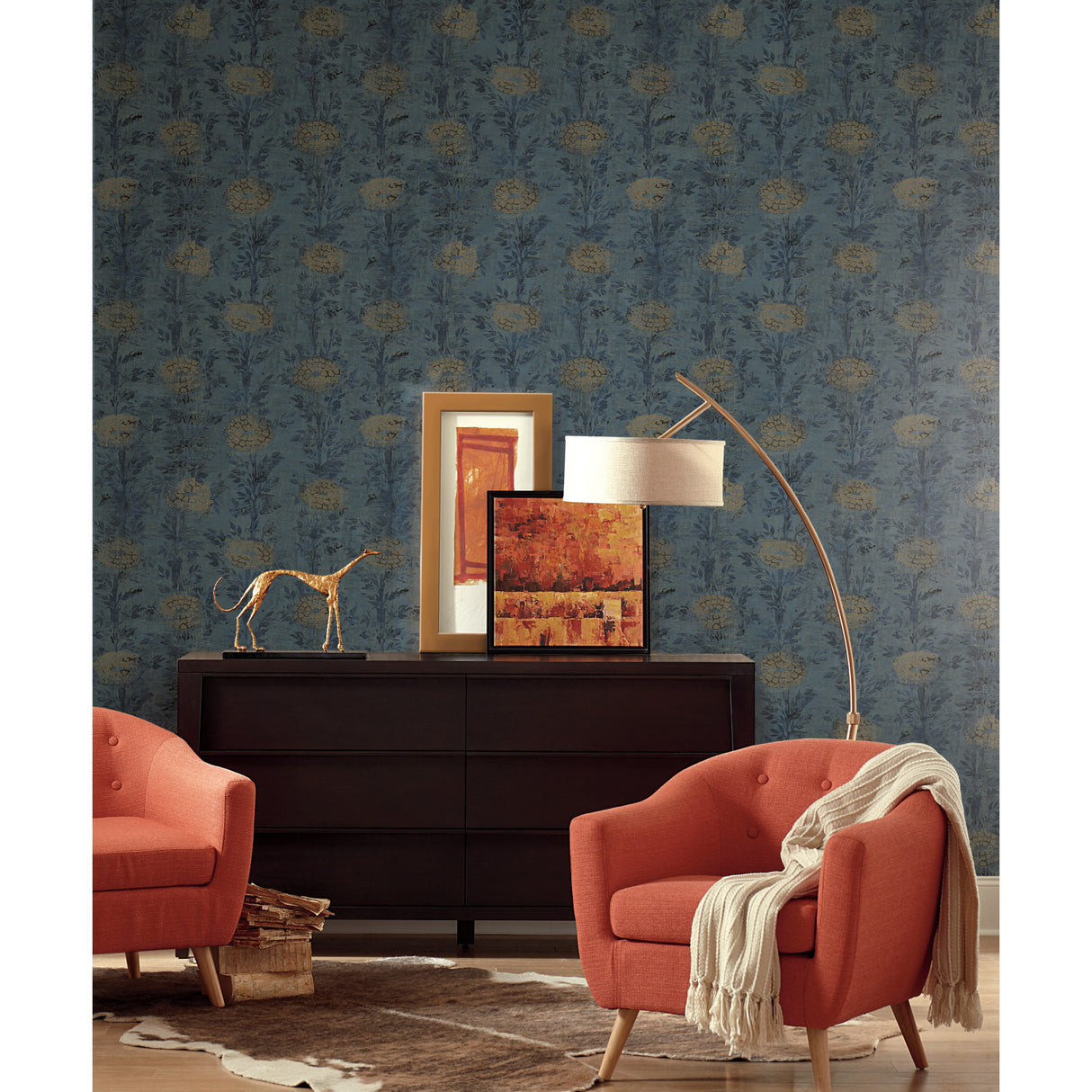 York AF6520 French Marigold Blue & Gold Wallpaper