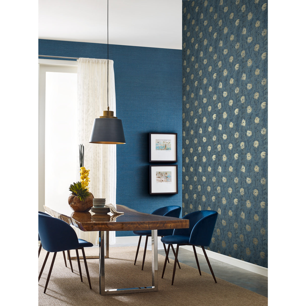 York AF6520 French Marigold Blue & Gold Wallpaper